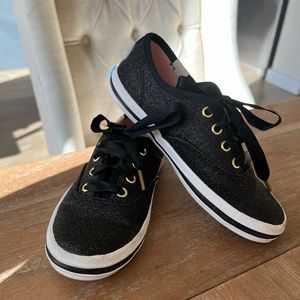 Kate Spade - Keds size 10 girls black - glitter w/laces